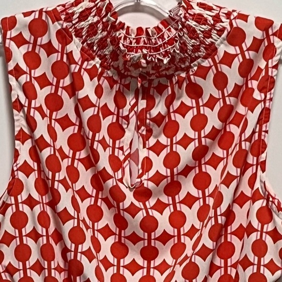 THML Anthro Stylish chic red chiffon Smocked Neck waist sleeveless Peplum Top - Picture 5 of 8